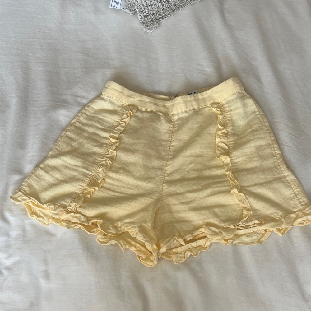 Sunday Best Light Yellow Ruffle High Waist Shorts